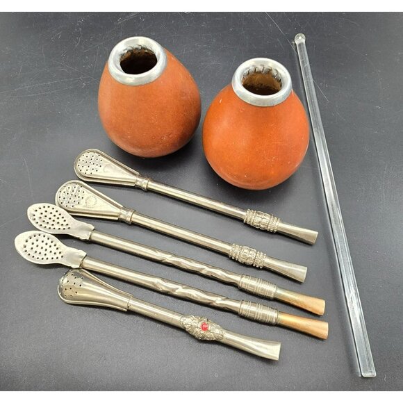 Argentinian Yerba Mate Traditional Drinking Set With Bombillas Spoons HS1222 - Picture 2 of 12